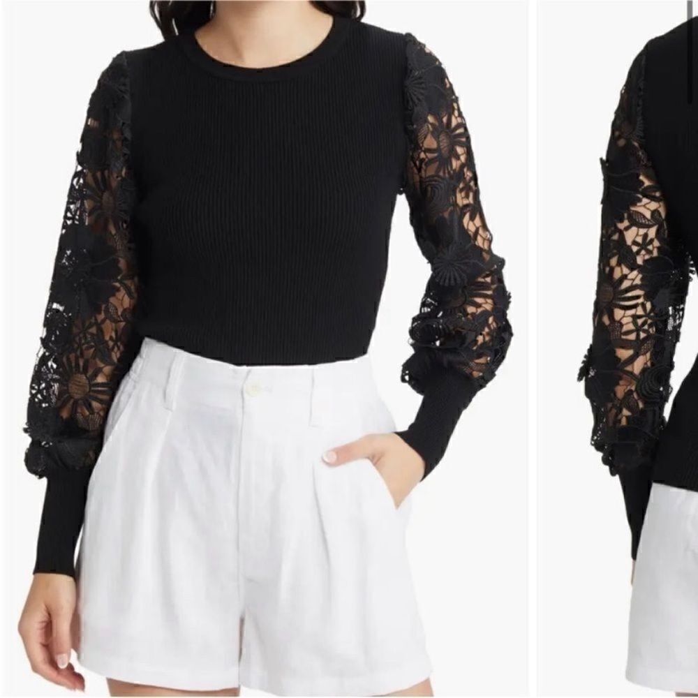 Milly lace sleeve ribbed sweater-W11